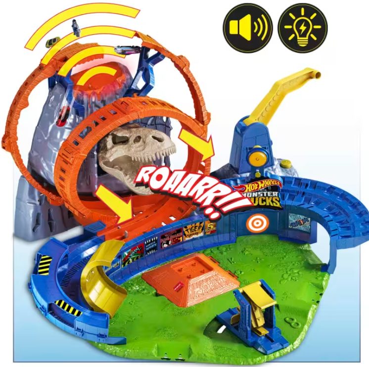 Hot Wheels Monster Trucks Pista de Juguete Temible Explosión Volcánica