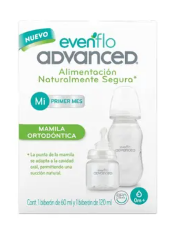 Biberones Evenflo Advanced Set de 2 Mamila Ortodóntica Flujo Lento de 0 a 3 Meses 5589