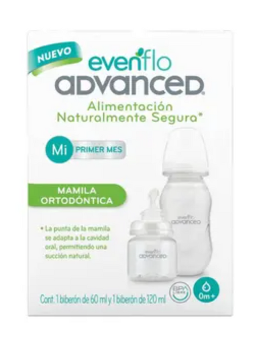 Biberones Evenflo Advanced Set de 2 Mamila Ortodóntica Flujo Lento de 0 a 3 Meses 5589